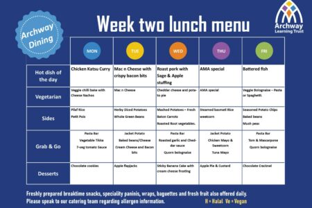 Archway Dinning Menu Week Two